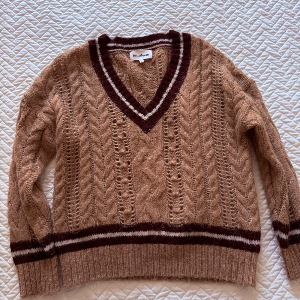 Heartloom Tan and Burgundy V-Neck Sweater Revolve